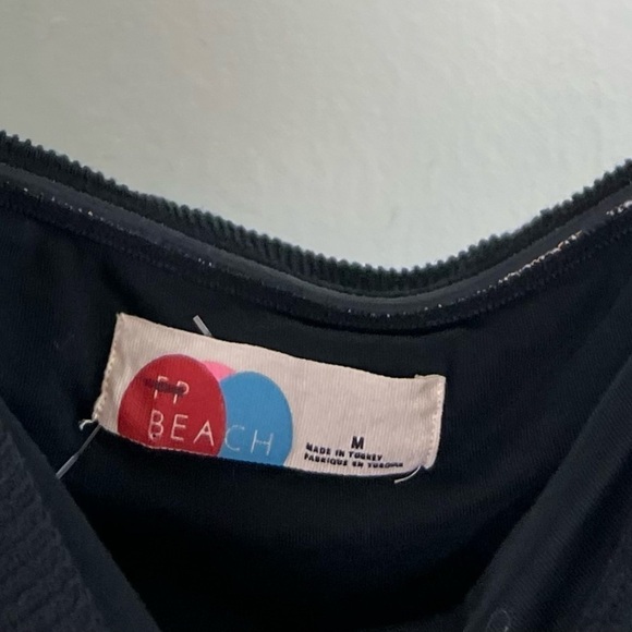 NEW FP Beach Free People Bubbly Puff Sleeve Ribbed Off Shoulder Mini Dress Black - Picture 5 of 7